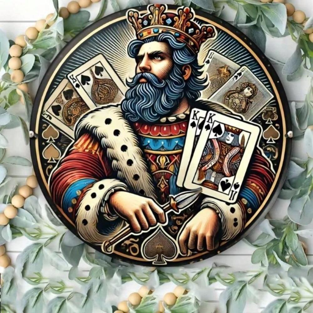 Vintage King Poker Heart Metal Poster, Retro Aluminum Sign for Bar Wall