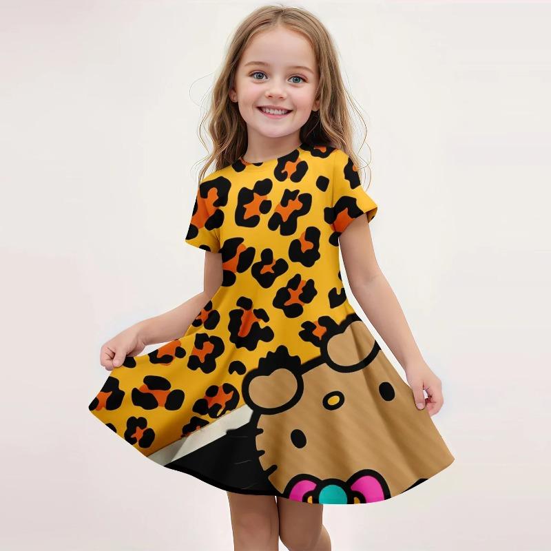 Popula Children s New Fashion Kawaii Girl Dress Cartoon Cute Hello Kitty 3D Printed Princess Dress Short Dress 110