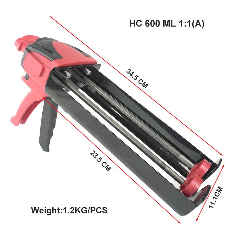 DM 600ML 1:1 Dual Component Caulking Gun Adhesive Cartridge Dispensing Tool Dispensening Gun