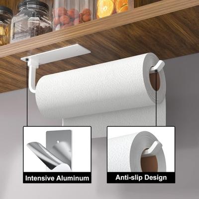 Under Cabinet Paper Towel Holder Rust-proof Self-Adhesive/Drilling Mount Kitchen Roll Dispenser Large Load-bearing Reusable