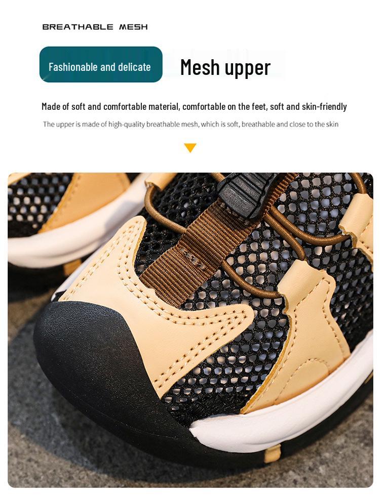 Letnie siatkowe sandały sportowe dla chłopców 2026: Miękka podeszwa, zamknięty czubek. Idealne dla średnich i dużych dzieci na plaży.