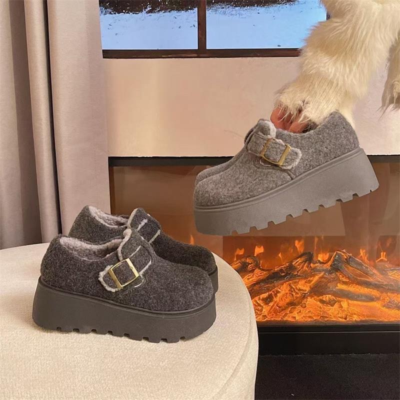 Thick-soled woolen Birkenstocks velvet warm cotton shoes autumn and winter small height increase casual shoes cotton shoes