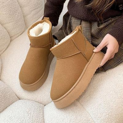 Snow Boots Women's Thick-soled Outer Wear 2025 Winter New Fur Integrated Short Boots Thickened Cotton Shoes Non-slip Warm Shoes