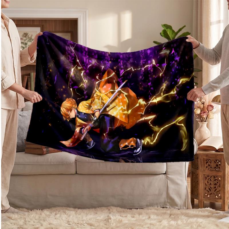 Agatsuma Zenitsu Printed Flannel Blanket, Skin Friendly Warm Throw for Indoor Couch Bed Daily Use