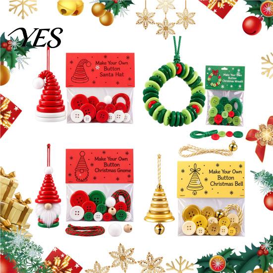 DIY Ornament Making Set Christmas Button Pendant Craft Kit for Kids Adults, Handmade Santa Hat/Bell/Gnome/Wreath Hanging Kindergarten Project