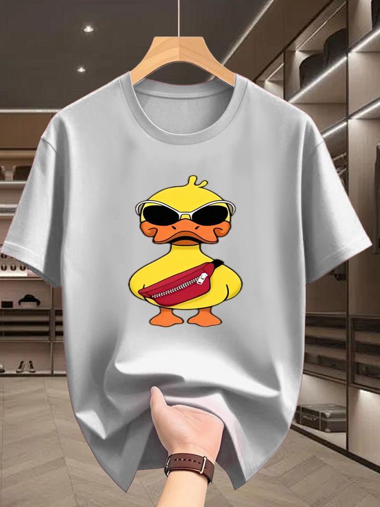 Fashion Hip Hop Yellow Duck Wearing Glasses Fanny Pack Print Unisex Short Sleeve Tshirt Crew Neck Cartoon Casual Daily Comfort Wear
