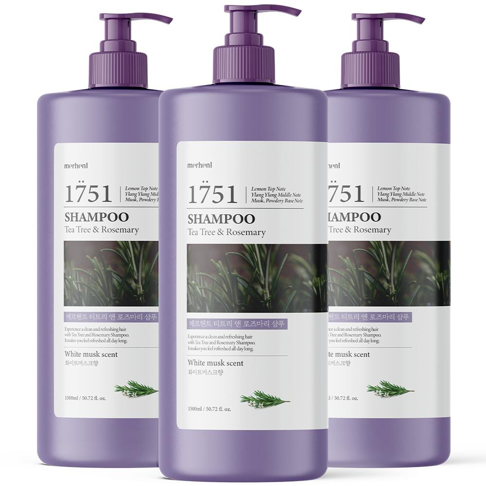 Merhent Tea Tree & Rosemary Shampoo White Musk Scent 1.5L 3 pcs