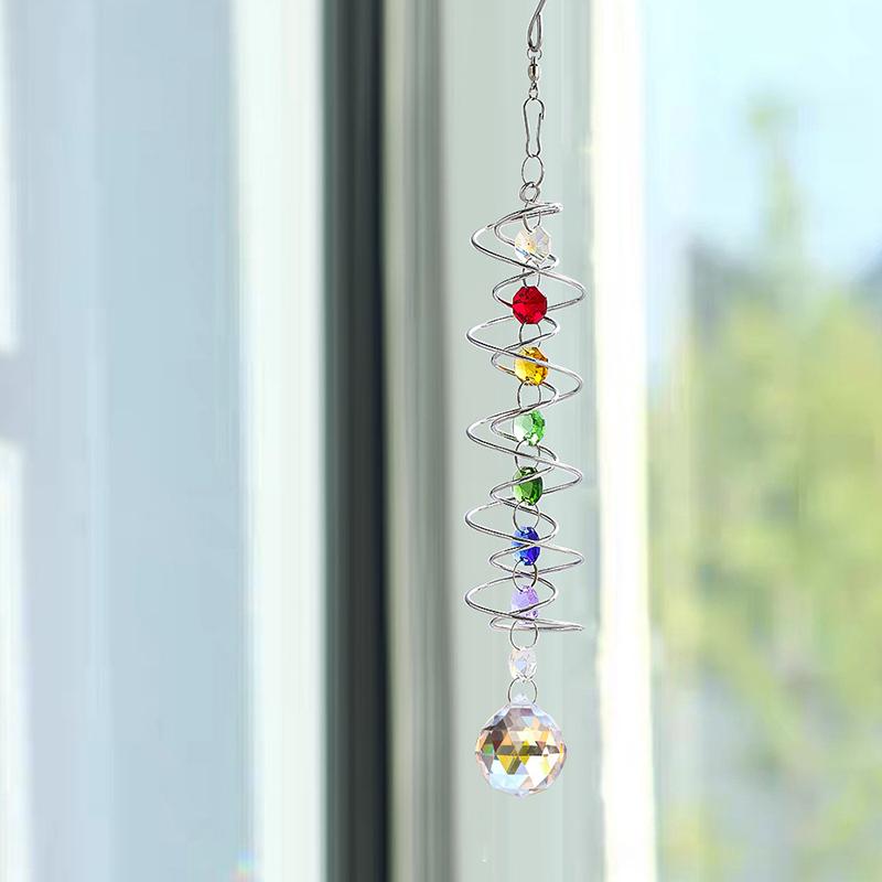 Spiral Tail Wind Spinner Suncatcher  Ball Stabilizer Chakra Bead Hanging Kinetic Wind Chimes Rainbow Maker Garden Decor