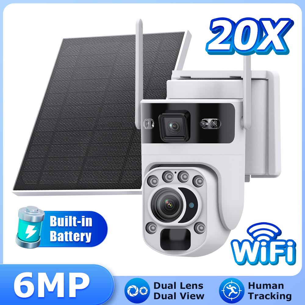 Cross-border UBOX-20X Dual Lens Solar Camera with 6MP Zoom, Remote HD, and Low Power Monitoring