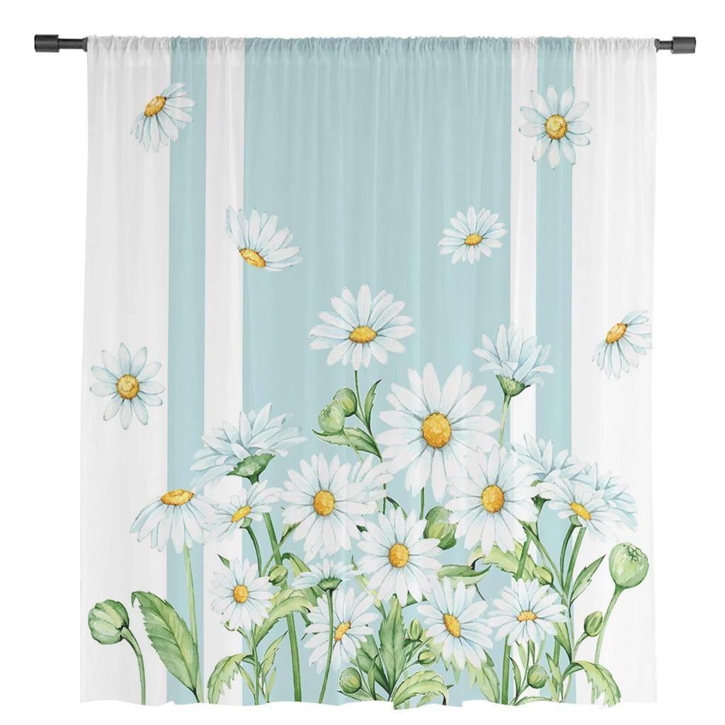Summer Flowers Daisies Ακουαρέλα Παράθυρο Τούλι Κουρτίνες για Σαλόνι Κουζίνα Μοντέρνες Περιποιήσεις Παραθύρων Κουρτίνες Voile