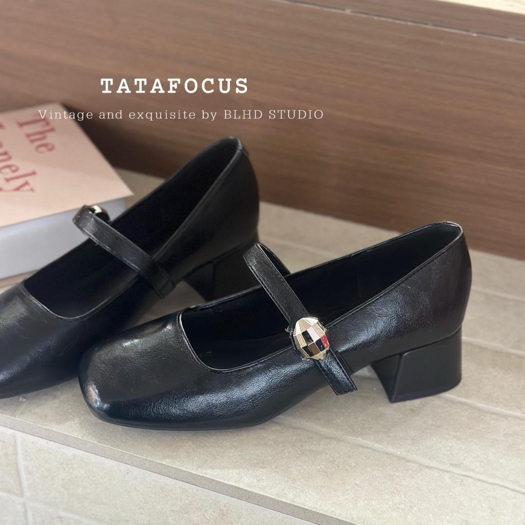 Thick Heel, Medium Heel, Light Mouth, One Word with Single Shoes for Women's 2025 New Autumn Retro Mary Jane, Super Fire Square Head Small Leather S