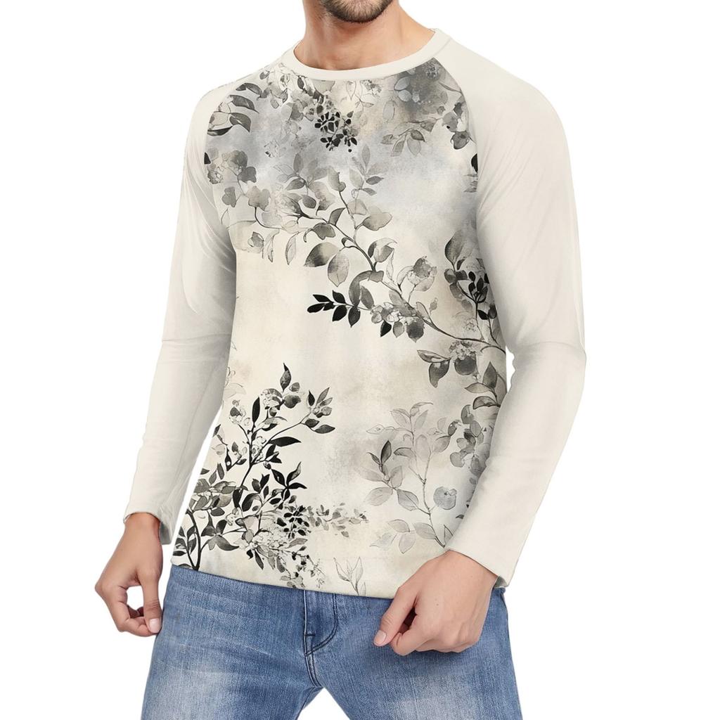 Men's Fashion Printed Raglan Long Sleeve Sports Top