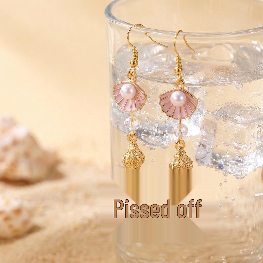Exquisite Boucles d'Oreilles à Pompons Coquillage & Étoile de Mer pour Femmes – Polyvalentes, Style Bord de Mer de Niche