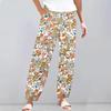 Pantaloni da donna estivi casual a gamba larga con elastico in vita e tasche