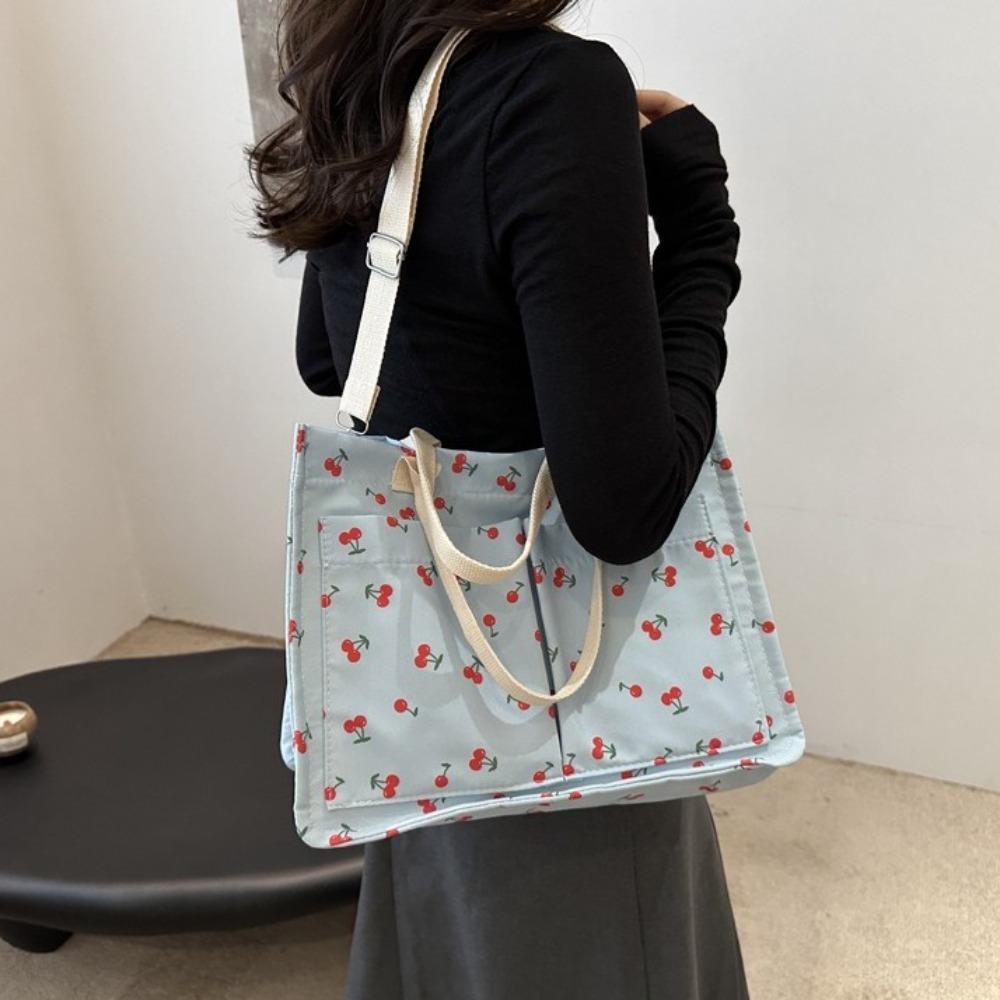 Large Capacity Cherry Tote Bag Korean Style Canvas Handbag Fashion Women Shoulder Bag  Student
