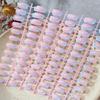 120Pcs Fashion White Edge Press On Nails Medium Length Square Shape Fake Nails Glossy Finish Nude Pink French Tip Nails