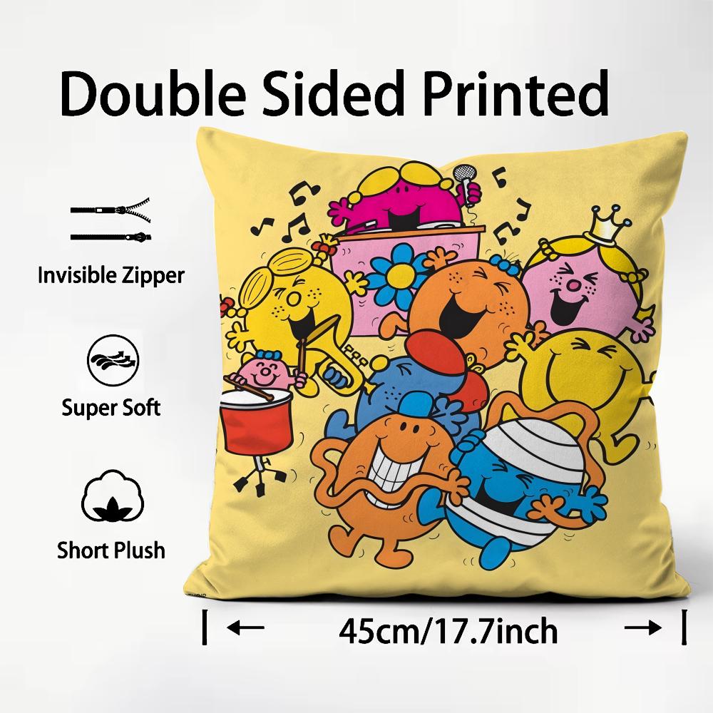 Cartoon Mr. Men And Little Miss Cushion Cover Soft & Easy-Wash Pillow Case – Versatile For Couch, Bed, Travel And Office