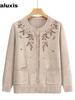 Cardigan Tricoté pour Maman Âgée et Grand-Mère - Automne/Hiver Imprimé Floral Lâche Casual Confortable Pull