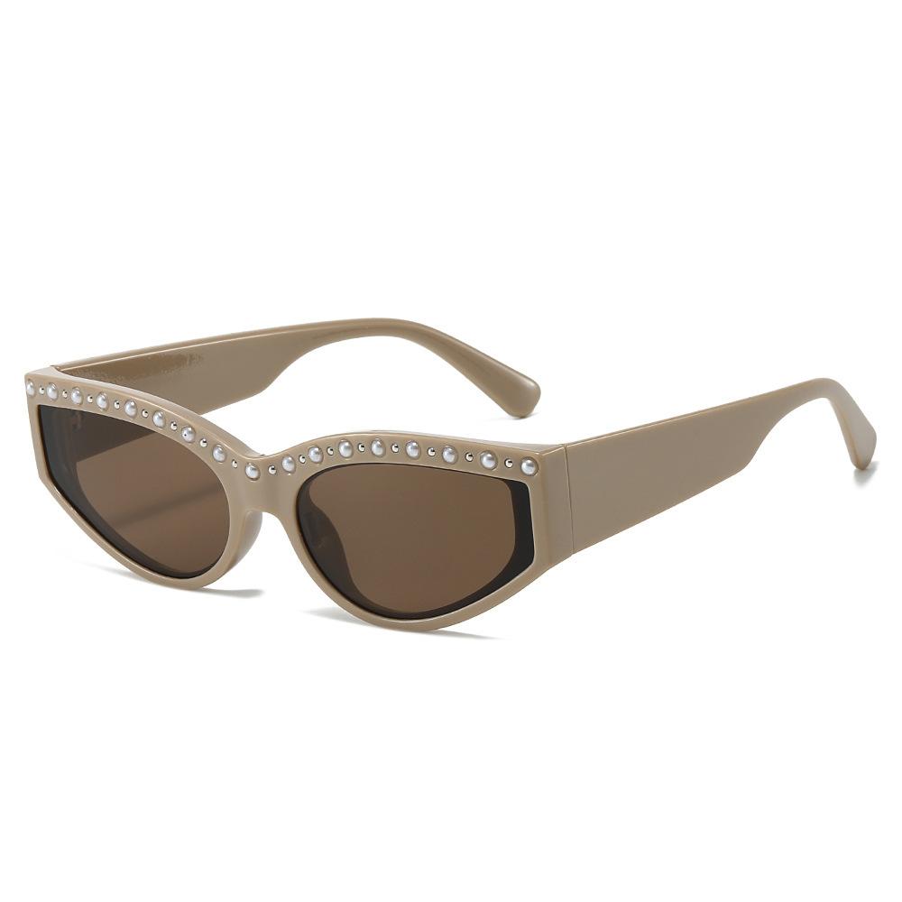 Retro Cool Shiny Cat Eye Women Sunglasses  Luxury Brand Stylish Rhinestones Pearl Small Frame Men Sun Glasses Uv400