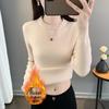Women's Plus Size Knit Sweater - 2025 Autumn/Winter, Half-High Collar, Thickened Velvet Base Layer