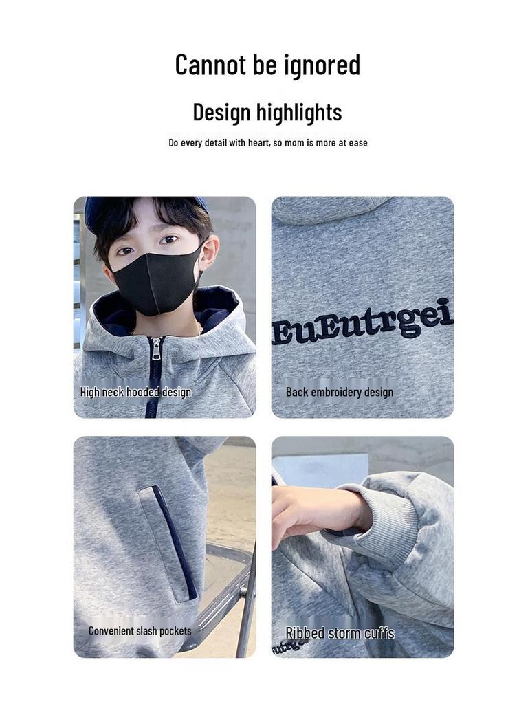 Boys' 2025 Autumn Hooded Top - Casual Korean Style for Older Kids