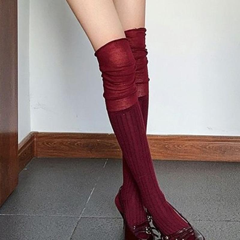 Solid Color Thigh High Stockings Women Trendy Casual Over The Knee Female Long Socks Thermal Warm Cotton Tall Tube Leggings