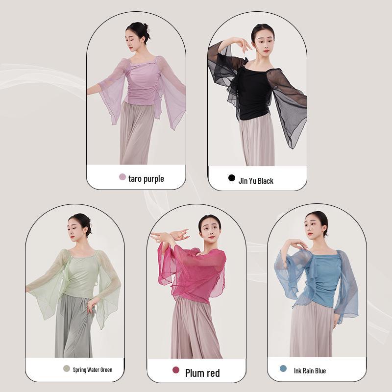 Women's Mesh Long Sleeve Dance Top - Body Shaping, Autumn/Winter, Classical Chinese Style