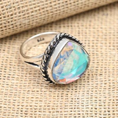 Mystischer Topas-Edelstein, handgefertigter Schmuck, 925er-Sterlingsilber, schöner Ring für Sie