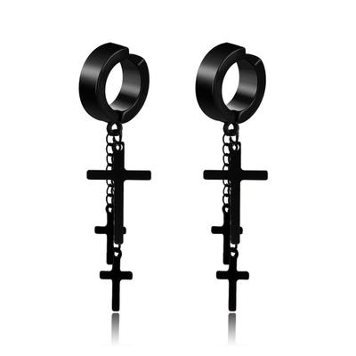 Korean Fashion Punk Wind Hypoallergenic Cross Titanium Steel Earrings