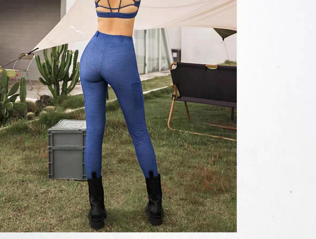 Denim Sports Bra & Hip-Lifting Yoga Tights Fitness Set