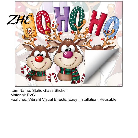 Christmas Window Clings Static Cling Stickers, Cartoon Reindeer HOHOHO Art Glass Decals, Cute Decals Festive Holiday Decor for Home Windows