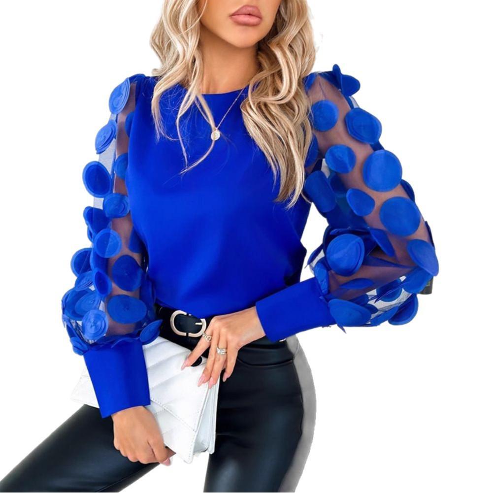 Autumn Round Neck Petal Sleeve Blouse for Women