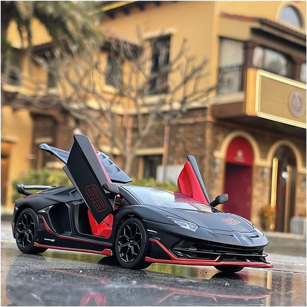 1/24 skala Lambo Aventador SVJ63 odlany model samochodu zabawka, zabawka napędzana typu pull back z dźwiękiem i światłem dla dzieci maluch chłopcy dziewczęta kolekcja prezentów