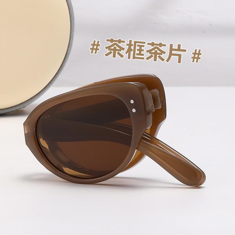Retro Cat Eyes Foldable Sunglasses Fashionable High-End Fashion-Proof Sun Protection Uv400 Lady Sunglasses