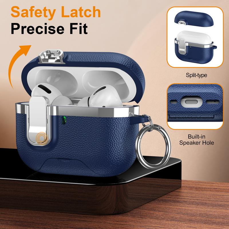 Galvanisiertes Leder-Kopfhörerhülle für AirPods 4. Generation Pro 3 2 Bluetooth-Headset-Abdeckung mit Telefonständer Schlüsselanhänger für AirPods Pro 3 2 Kopfhörer-Ladebox