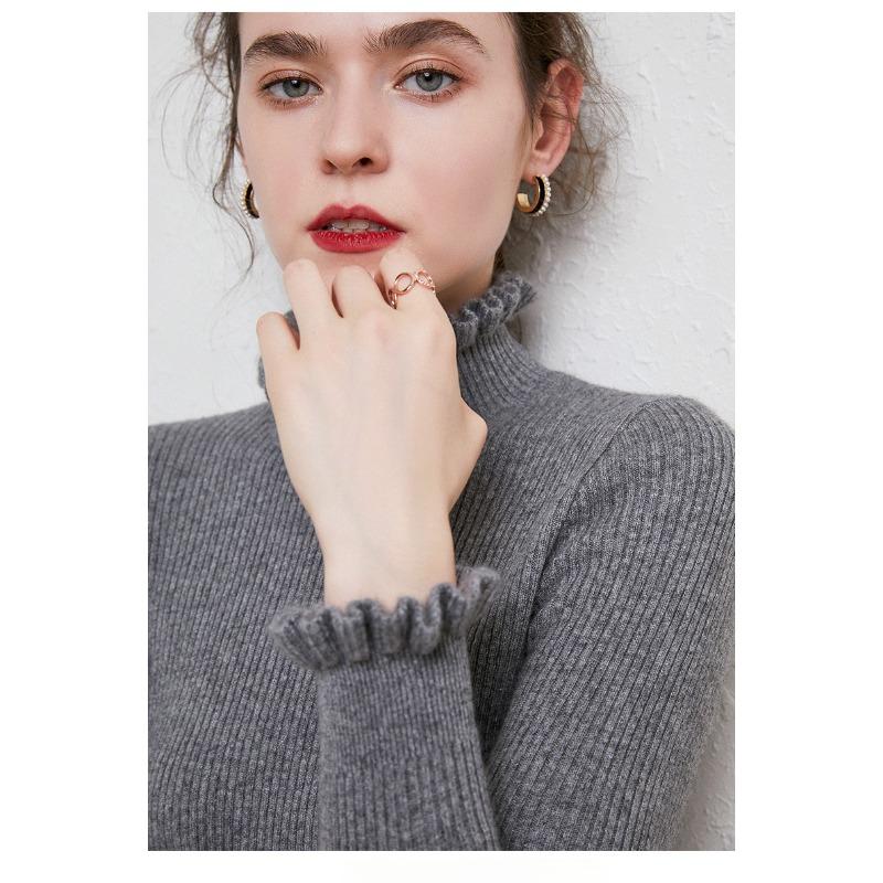 Ruffles Half High Neck Sweater Knitted Pullover Women's Long Sleeved Lace Long Sleeves Bottoming Shirt Commute Simple Casual Knitwear Autumn