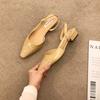 Low-heeled bag head sandals women's French gentle evening nude pointed head small fragrant style lady thick heel empty temperament single shoes