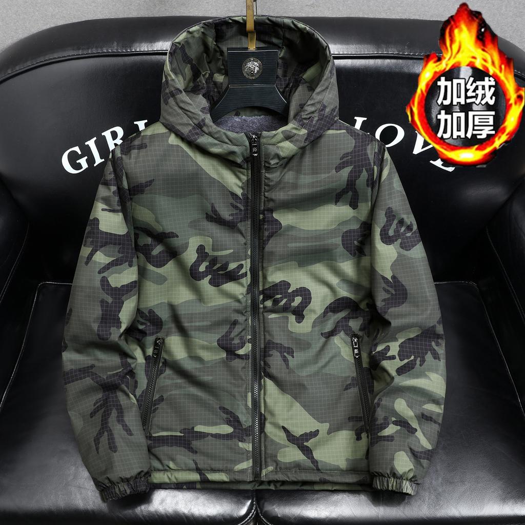 Winter and Autumn Casual Men's Fashionable Cotton Coat with Camouflage Lining and Hooded Jacket