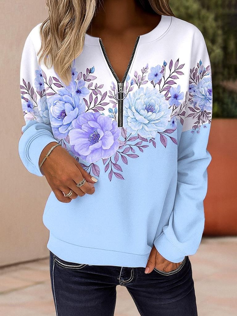 Women's Pullover Sweatshirt Zip Up Sweatshirts Floral Graphic Fashion Casual Long Sleeve