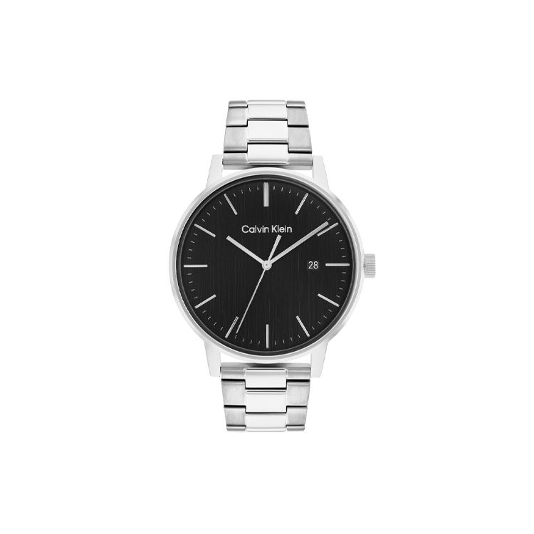 Calvin Klein Timeless Series Watch Quartz Movement Steel Bracelet 43mm Black Dial Men watches 25200053 Silver Strap Black Dial