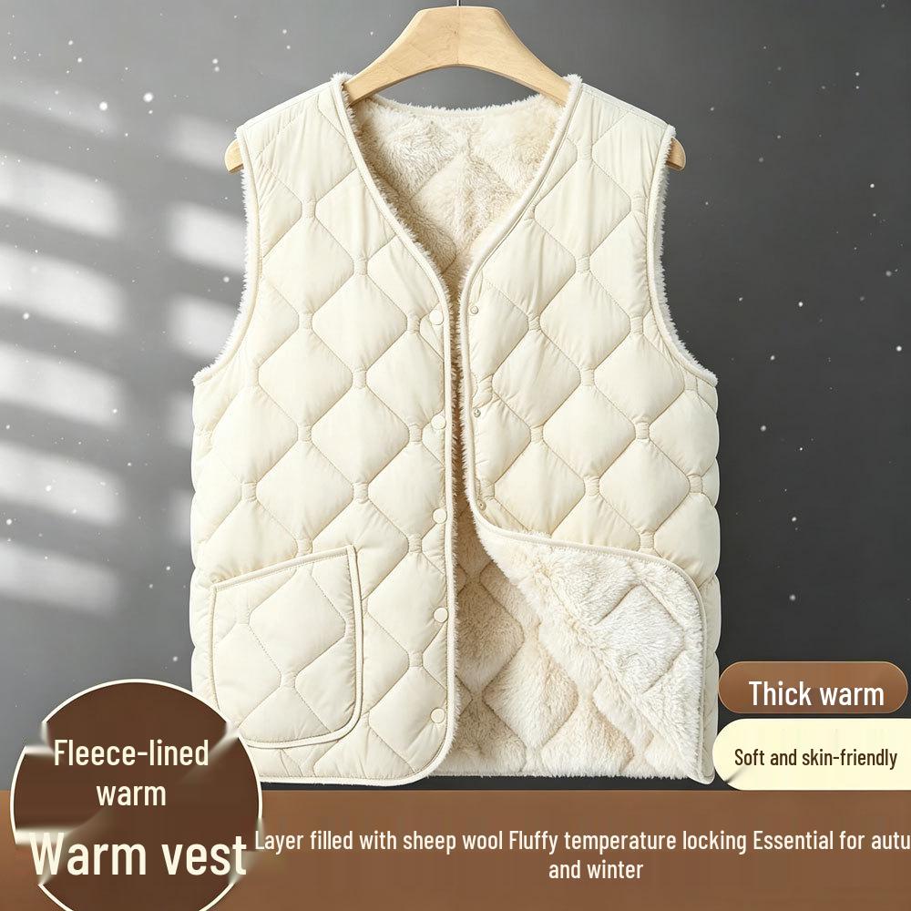 Women's 2025 Collarless Cotton Vest - Autumn/Winter Large Size Round Neck Waistcoat