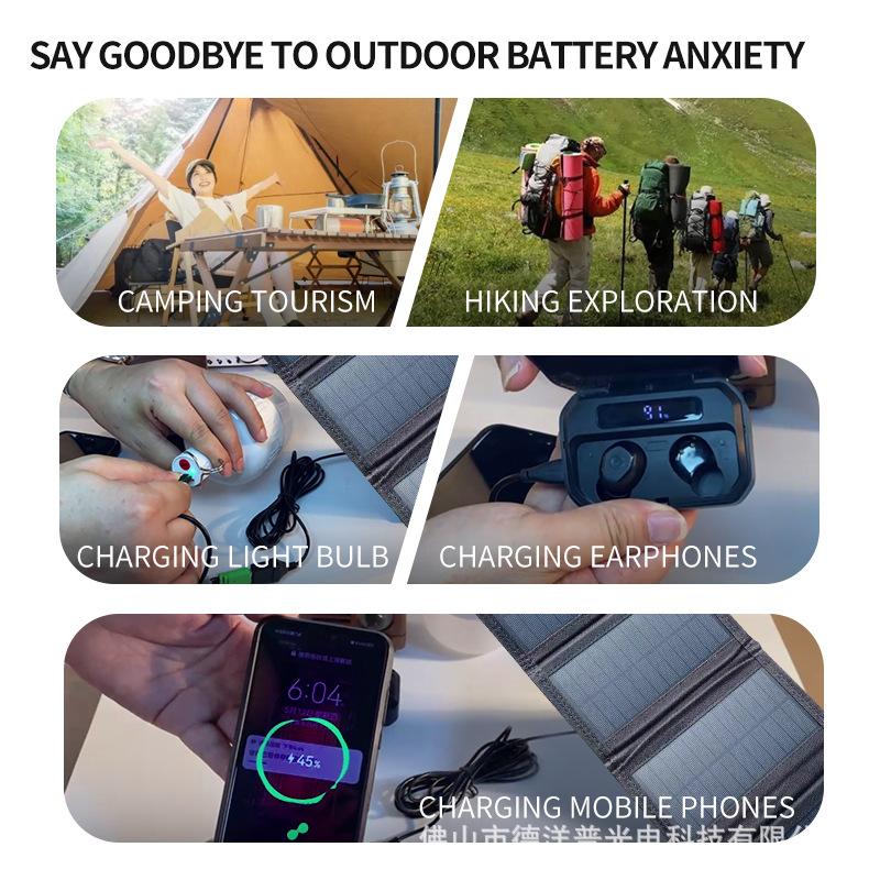 Solar Panel USB Charging Folding Bag Outdoor Camping Mobile Phone Folding Battery Charging Board 5V10W20W