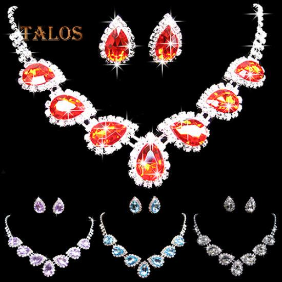 Prom Wedding Bridal Crystal Crystal Stone Waterdrop Necklace Earring Jewelry Set Accessories