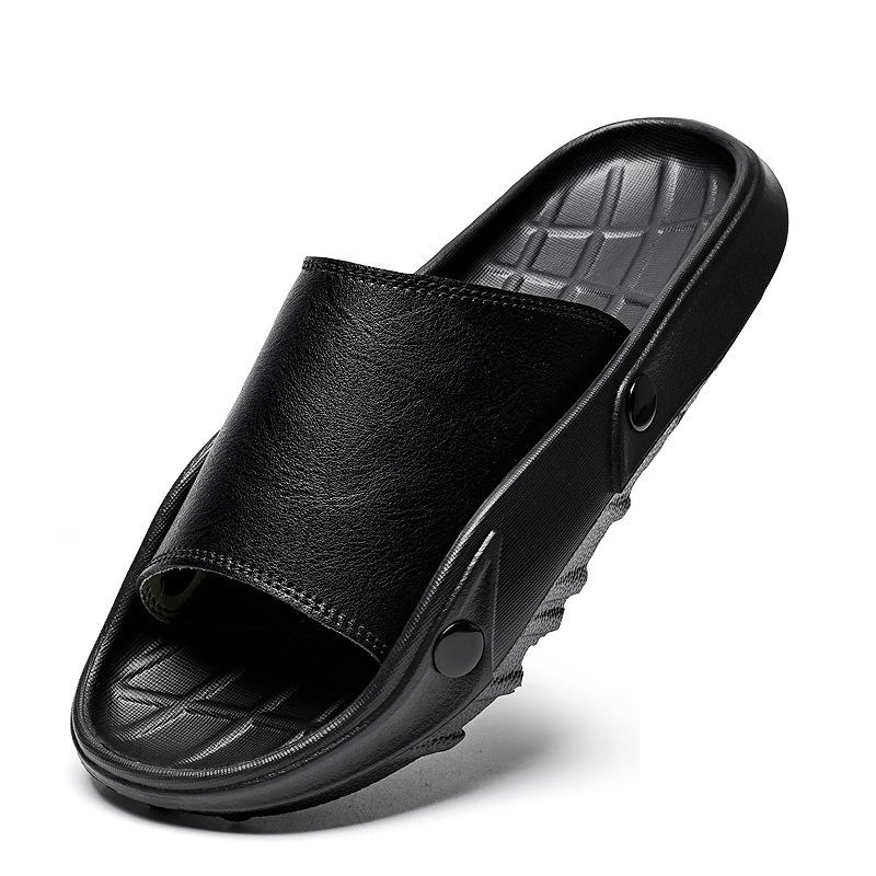Plus Size Men s Leather Outdoor Beach Sandals - Non-Slip, Wear-Resistant, Open-Toe with Thick Sole. 38 чёрный