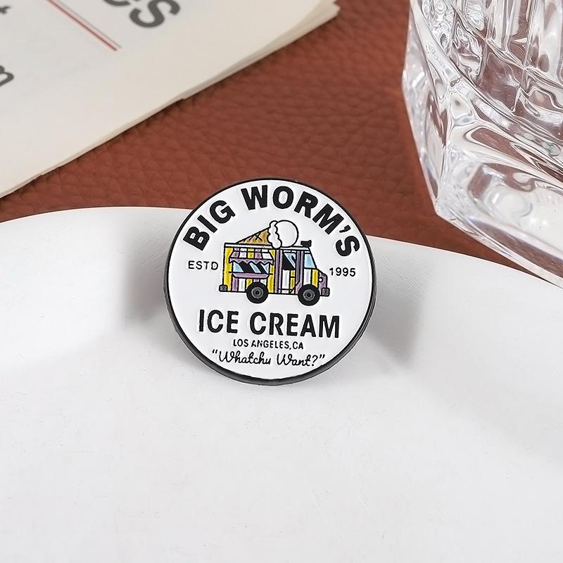 Ice Cream Truck Enamel Pins Custom BIG WORM'S ICE CREAM Brooches Lapel Badges Clothes Funny Jewelry Gift for Kids Friends