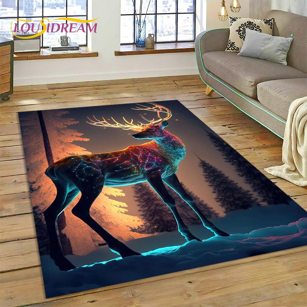 Dream Christmas Elk Sika Deer Cartoon Area Rug,Carpet Rug for Home Living Room Bedroom Sofa Doormat Decor,kid Non-slip Floor Mat
