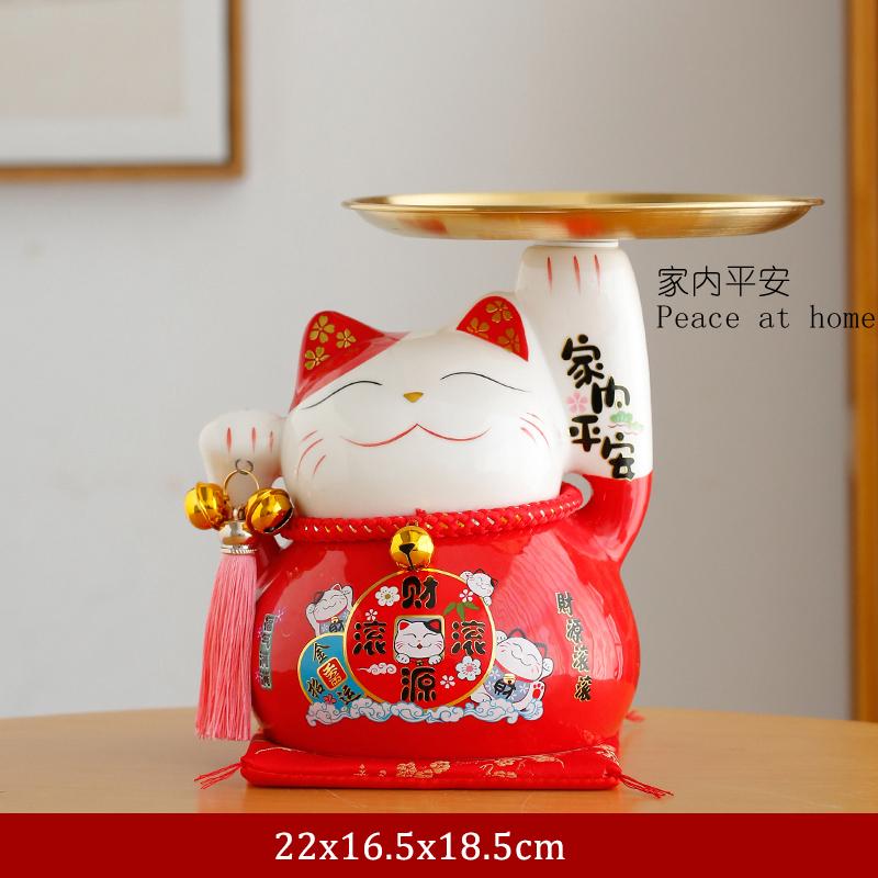 Keramik Glückskatze Figur Glückskatze Ablage Maneki Neko Candy Box Home Dekoration Maskottchen Ornament Kunst Skulptur