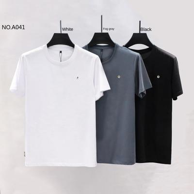 Primavera Verano Ropa de Hombre Camiseta de Manga Corta de Seda Suave para Hombre con Cuello Redondo