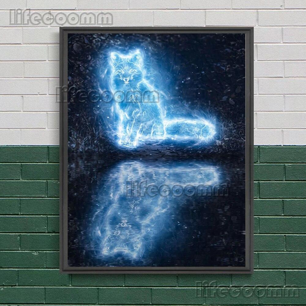 Animal Elves In The Forest Wall Art Canvas Painting Stag,Raven,Owl,Leopard,Mystical Creature Art Poster And Print Home Decor No Frame