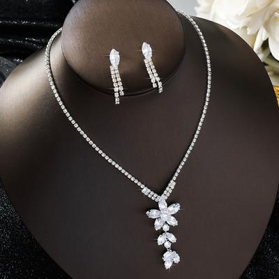 Conjunto de 3 peças de colar e brincos de corrente com garra de diamante e cobre incrustado para mulheres, adequado para casamento, festa e presentes de festival